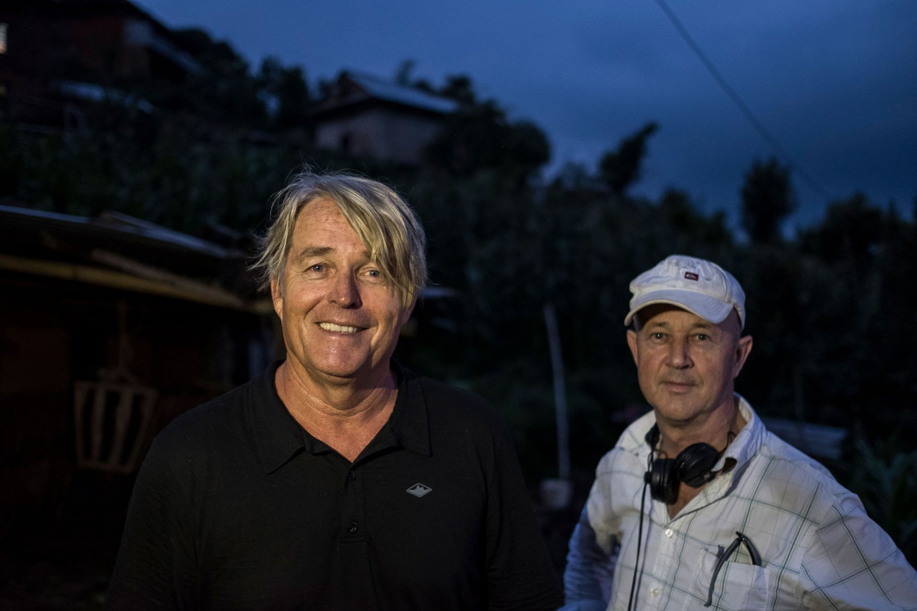 ABC Landline journalist Sean Murphy and cameraman David Turner during a homestay at Sushila Kumar's home in Chaubas village, Kavre district, Nepal.