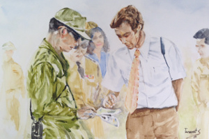Painting of the meeting between John Schiller and The King of Thailand, by Mr Sueb Siribanasitt