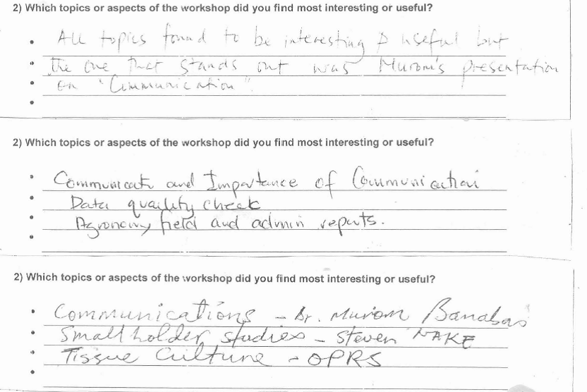 Some comments regarding the usefulness of the workshop by participants