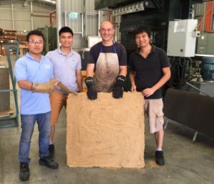 Phouluang Chounlamounty (National University of Laos), Tien Manh Ha (Vietnamese Academy of Forest Sciences), Rod Vella (DAF) and Hoan Nguyen Hai (Griffith University) present the first panel made from sorghum in Australia